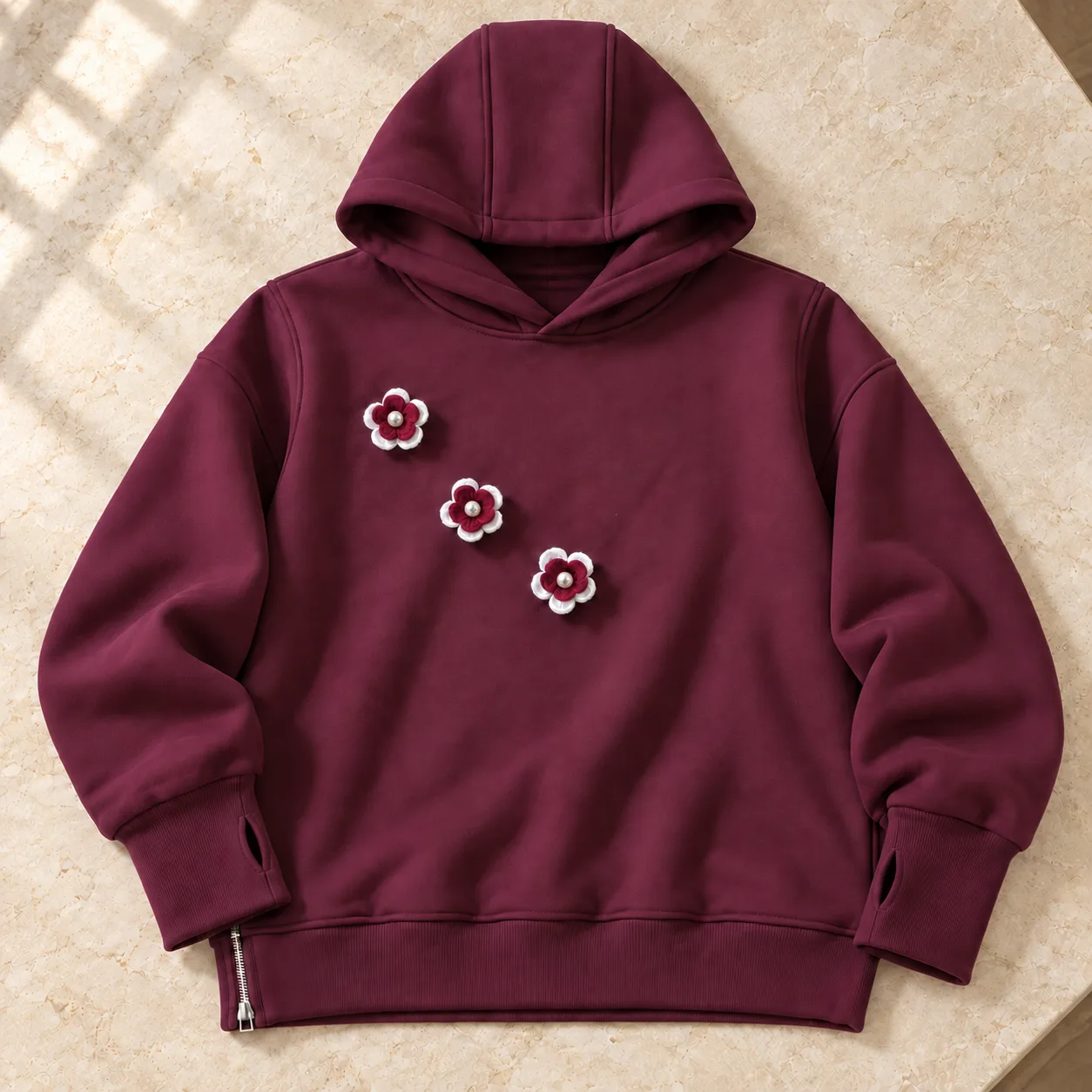 Pearl Bloom Hoodie – Burgundy