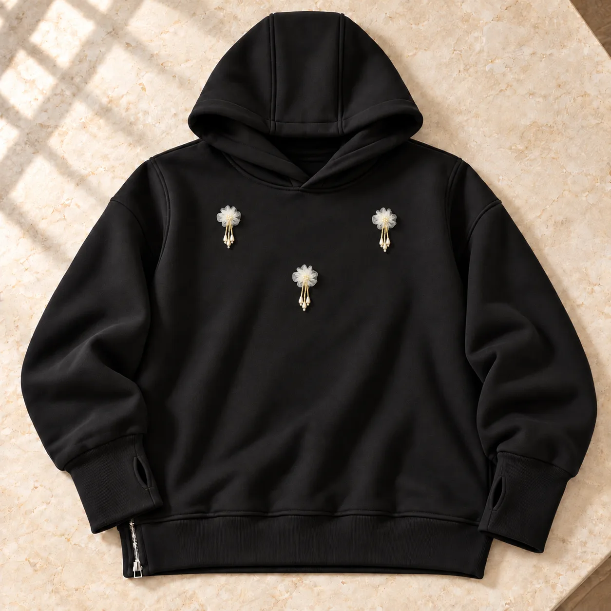 Pearl Petal Hoodie – Black