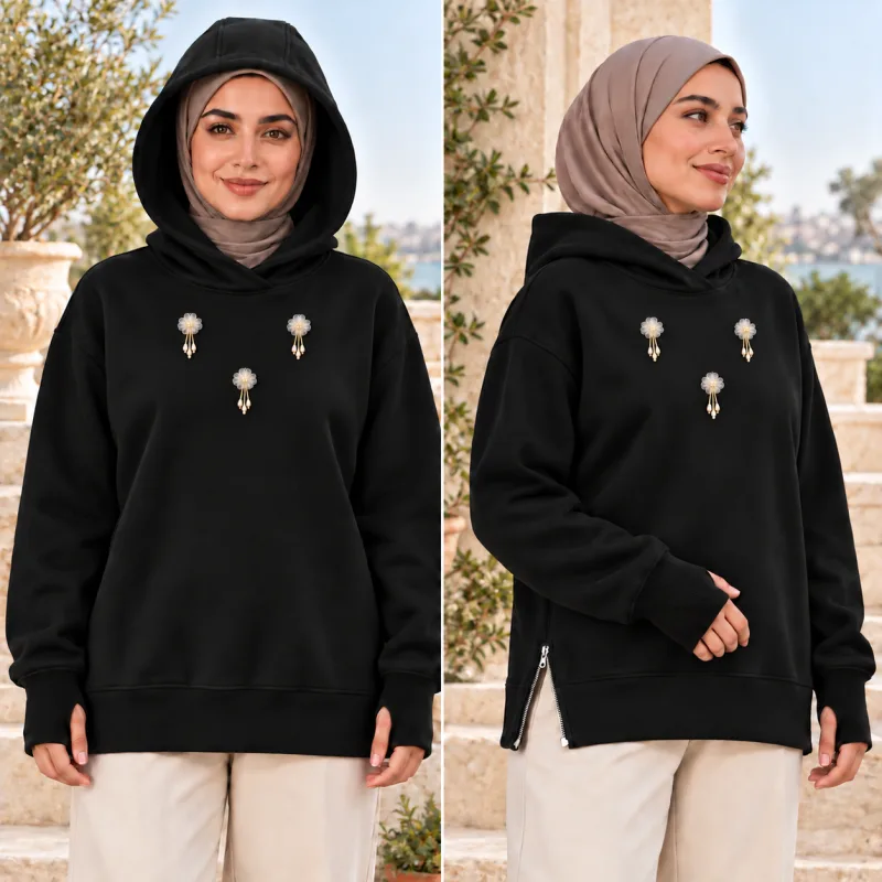 Pearl Petal Hoodie – Black