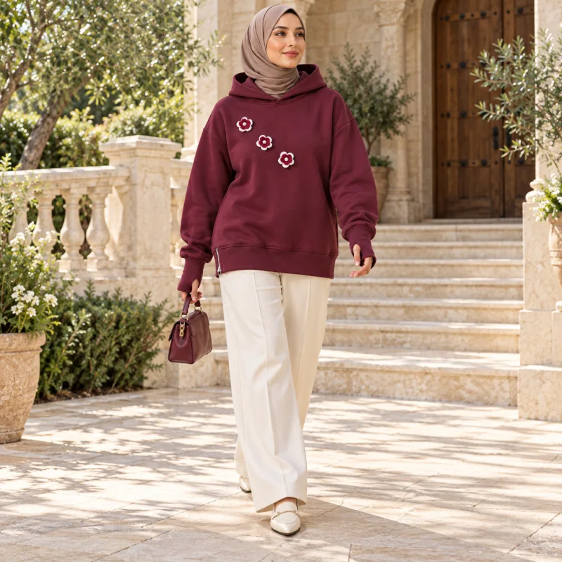 Pearl Bloom Hoodie – Burgundy
